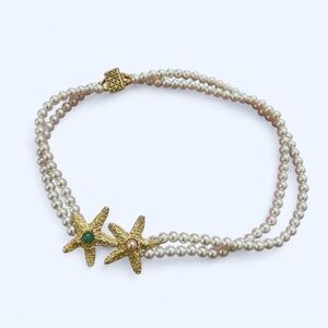 Vintage Pearl Gold Starfish Charms Necklace